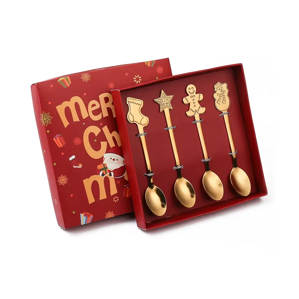 Christmas Series Stainless Steel Dessert Spoon Set Elk Christmas Tree Decoration Fruit Fork Coffee Spoon Christmas Tableware Set