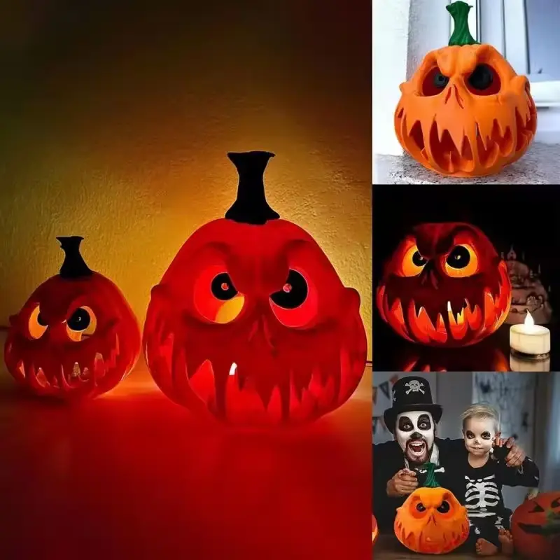 Halloween Party Decoration Hollow Pumpkin Shaped Candlestick Creative Desktop Skull Lantern Decoration Hollow Pumpkin Ornament