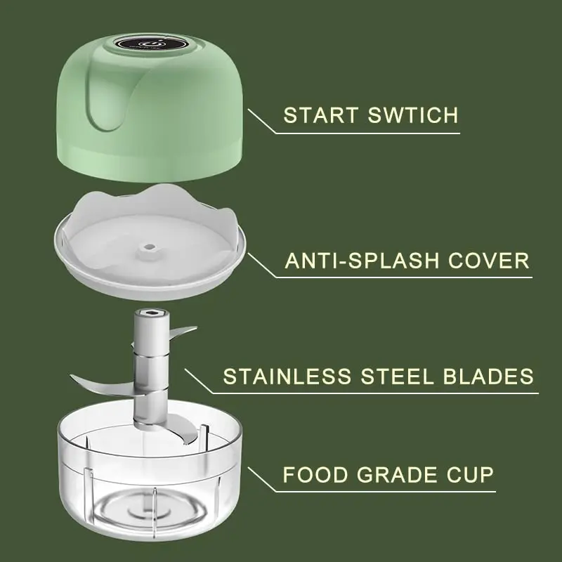 USB Electric Portable Garlic Cutter Mini Meat Grinder Garlic Puree Crusher Suitable for Garlic Chili Snacks Kitchen Food Chopper