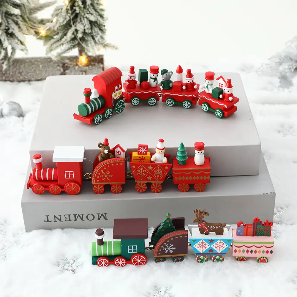 Wooden Train Christmas Decorations Merry Christma Family Dining Table Decoration Elderly/Snowman/Bear Christmas Party Decoration