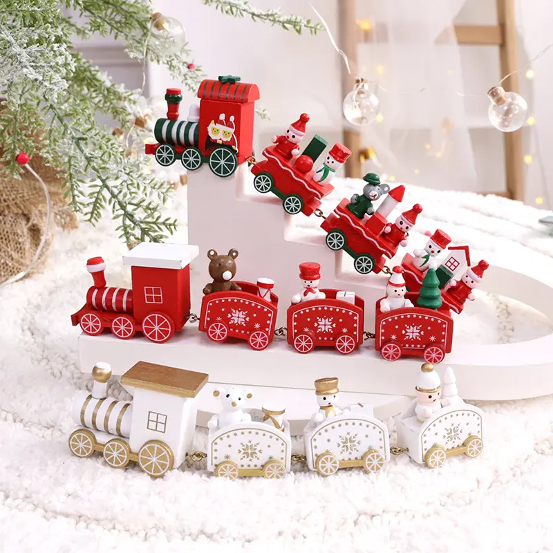 Wooden Train Christmas Decorations Merry Christma Family Dining Table Decoration Elderly/Snowman/Bear Christmas Party Decoration