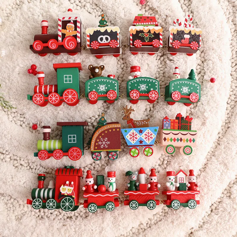 Wooden Train Christmas Decorations Merry Christma Family Dining Table Decoration Elderly/Snowman/Bear Christmas Party Decoration