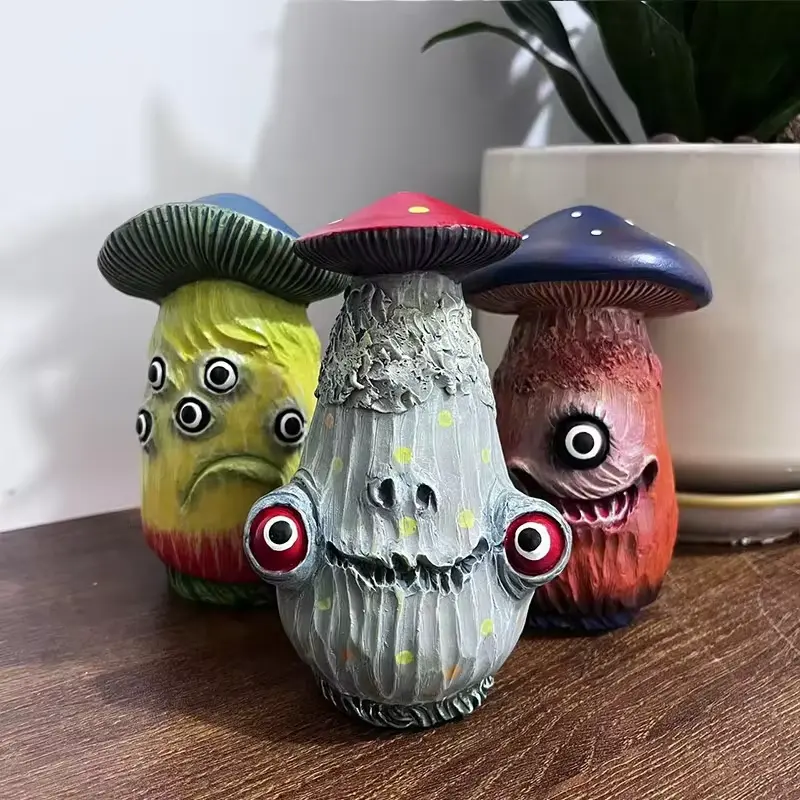 Halloween Creative Skeleton Mushroom Sculpture Monster Resin Craft Small Statues Home Garden Office Desktop Decoration Gifts