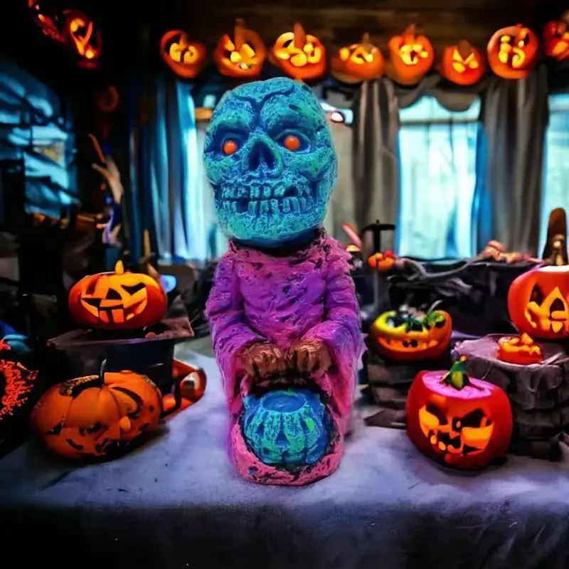 Pumpkin Ghost Resin Sculpture Outdoor Courtyard Garden Ornament Halloween Party Horror Pumpkin Ghost Decoration Ornament Gift