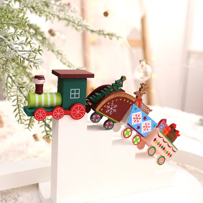 Wooden Train Christmas Decorations Merry Christma Family Dining Table Decoration Elderly/Snowman/Bear Christmas Party Decoration