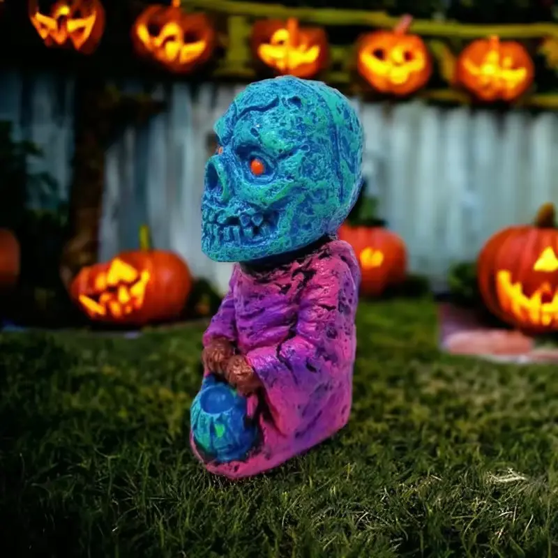 Pumpkin Ghost Resin Sculpture Outdoor Courtyard Garden Ornament Halloween Party Horror Pumpkin Ghost Decoration Ornament Gift