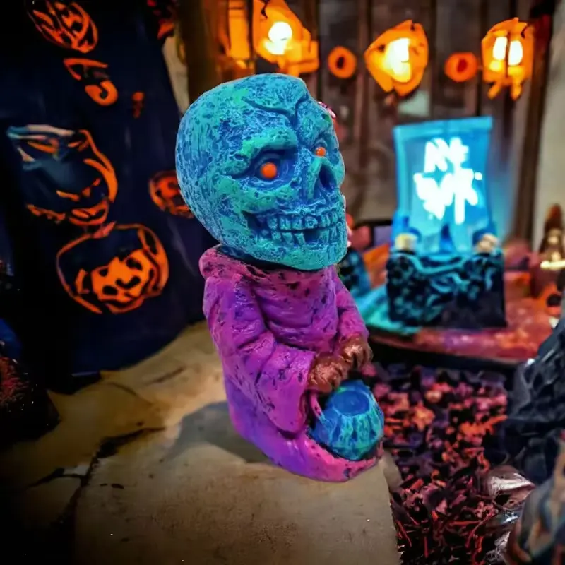 Pumpkin Ghost Resin Sculpture Outdoor Courtyard Garden Ornament Halloween Party Horror Pumpkin Ghost Decoration Ornament Gift