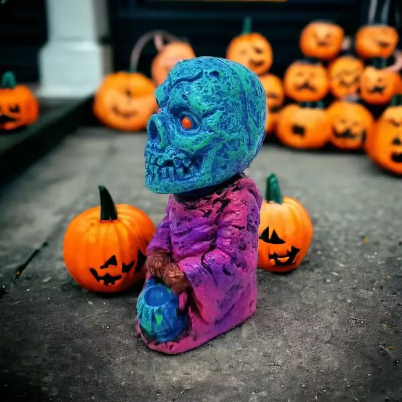 Pumpkin Ghost Resin Sculpture Outdoor Courtyard Garden Ornament Halloween Party Horror Pumpkin Ghost Decoration Ornament Gift
