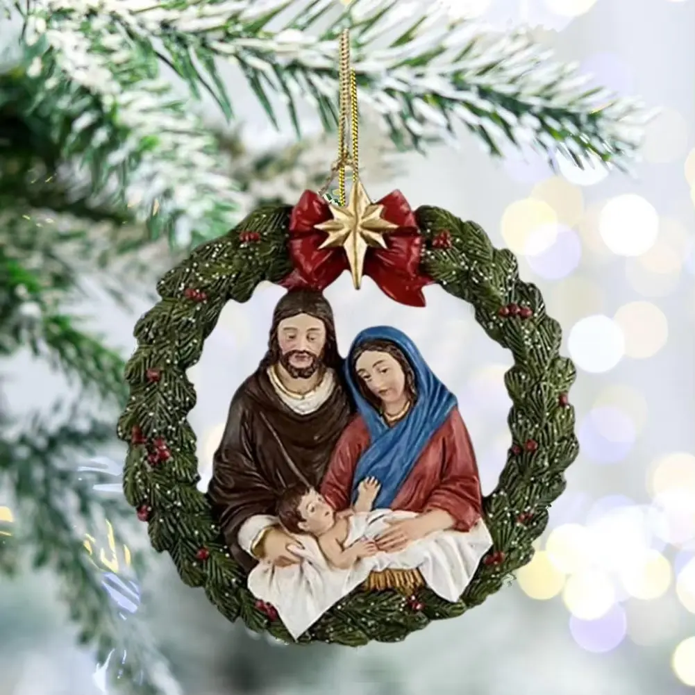 3D Hollow Circular Christmas Tree Nativity Pendant Christmas Ornament Holiday Acrylic Ornament Indoor Christmas Scene Decoration