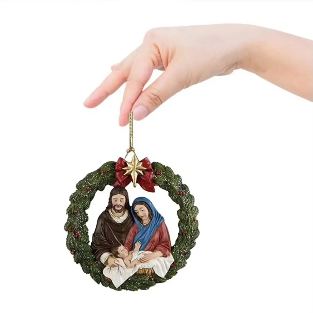 3D Hollow Circular Christmas Tree Nativity Pendant Christmas Ornament Holiday Acrylic Ornament Indoor Christmas Scene Decoration