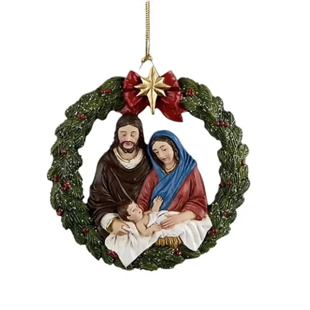 3D Hollow Circular Christmas Tree Nativity Pendant Christmas Ornament Holiday Acrylic Ornament Indoor Christmas Scene Decoration