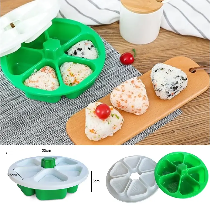 6 in1 Japanese Triangle Rice Vegetable Roll Making Mold Non Sticky DIY Plastic Triangle Sushi Making Mold Japanese Bento Box
