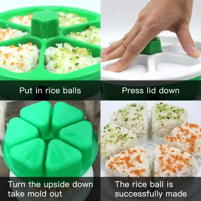 6 in1 Japanese Triangle Rice Vegetable Roll Making Mold Non Sticky DIY Plastic Triangle Sushi Making Mold Japanese Bento Box