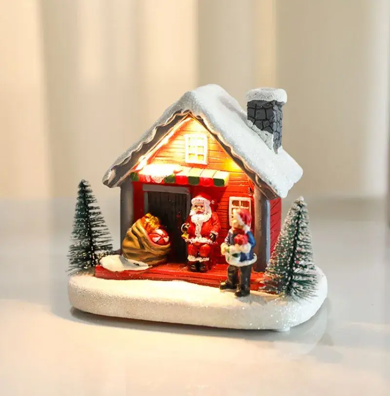 Winter Snow Christmas Village Architecture Santa Claus Home Rural Residential Desktop Christmas House Bedroom Desktop Decoration