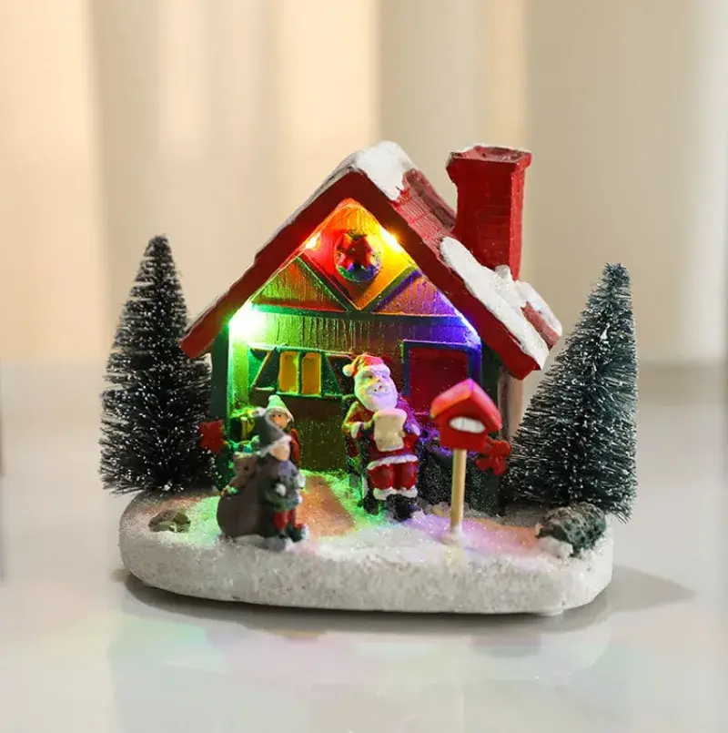 Winter Snow Christmas Village Architecture Santa Claus Home Rural Residential Desktop Christmas House Bedroom Desktop Decoration
