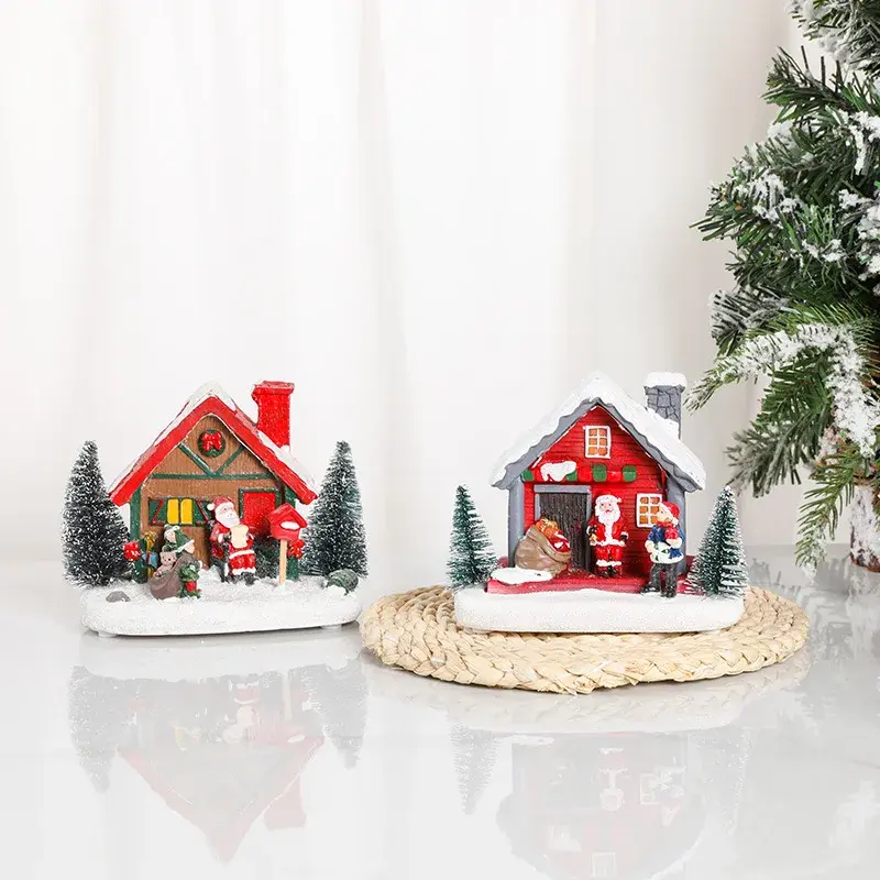 Winter Snow Christmas Village Architecture Santa Claus Home Rural Residential Desktop Christmas House Bedroom Desktop Decoration