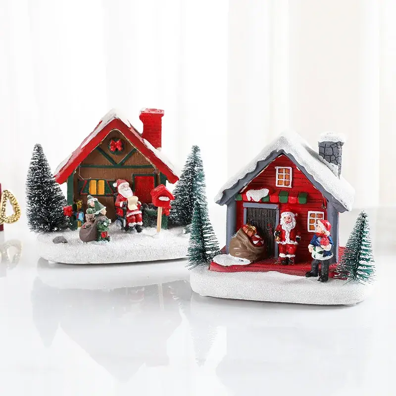 Winter Snow Christmas Village Architecture Santa Claus Home Rural Residential Desktop Christmas House Bedroom Desktop Decoration