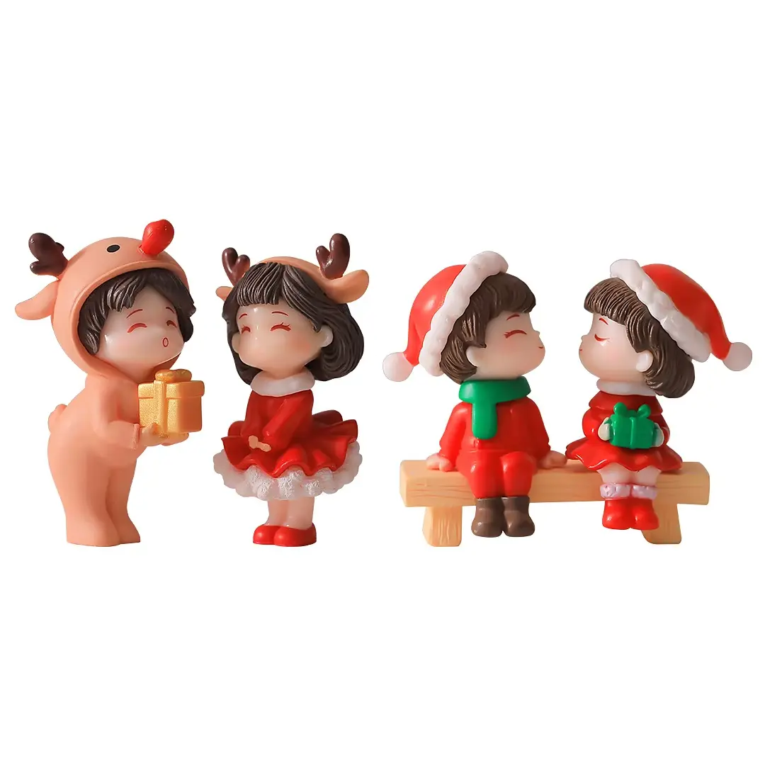 Merry Christmas Couple Decorations Mini Sweet Lover Dolls Fairy Garden Landscape Home Furnishings Car Decorations Wedding Gifts