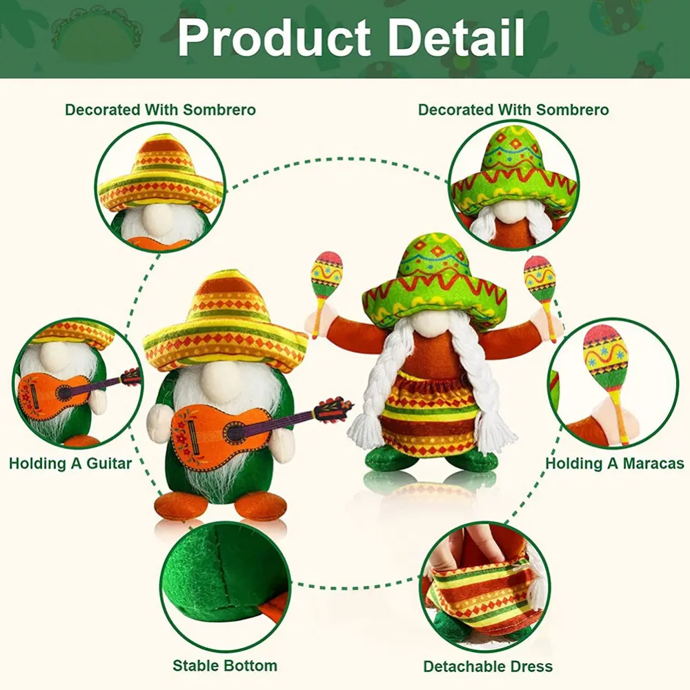 Mexican Carnival Dwarf Doll Party Decoration Straw Hat Faceless Doll Decoration Hawaiian Style Happy Straw Hat Doll Gift