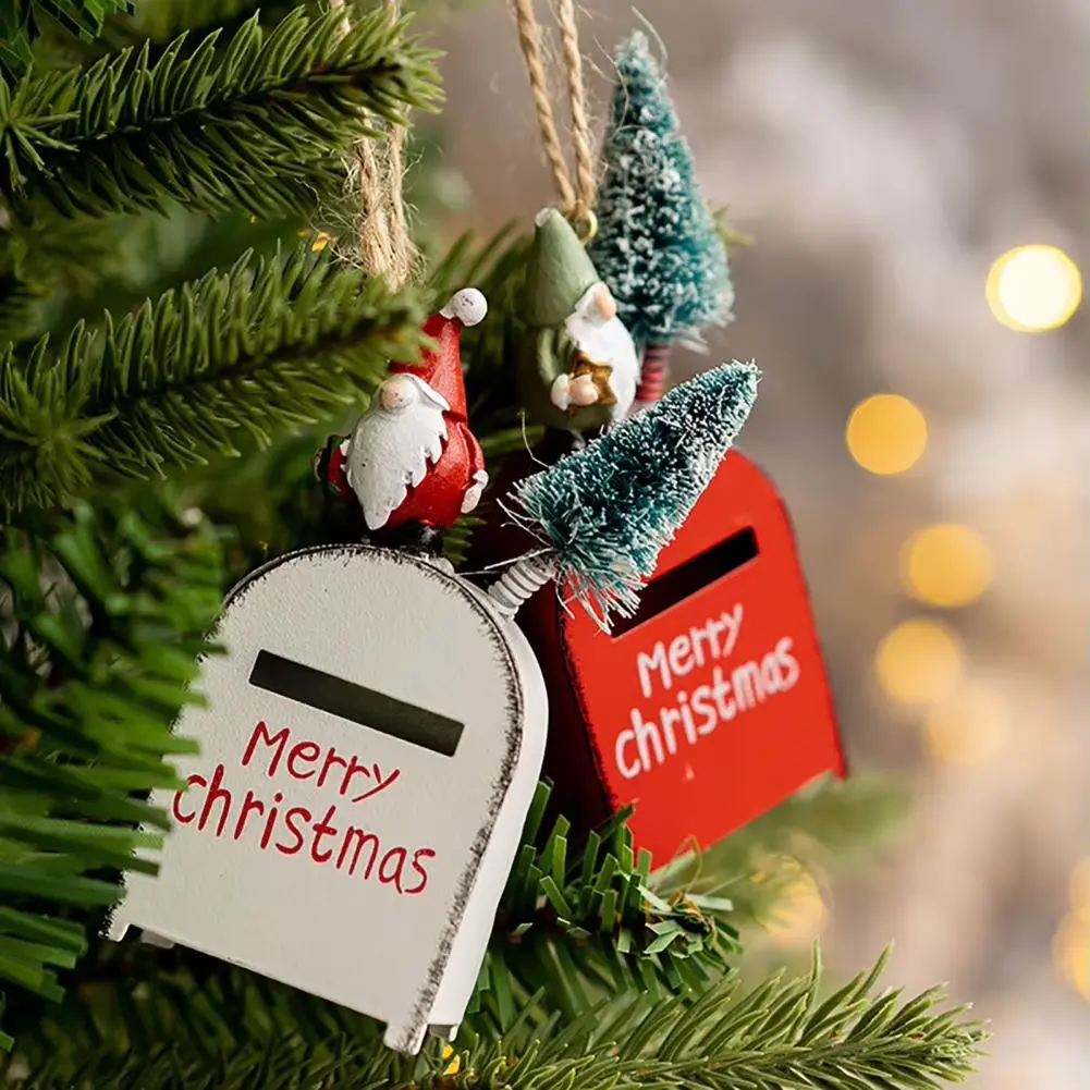 Christmas Tree Decoration Pendant Santa Claus Exquisite Cartoon Iron Mail Box House Pendant Decoration Christmas House Pendant