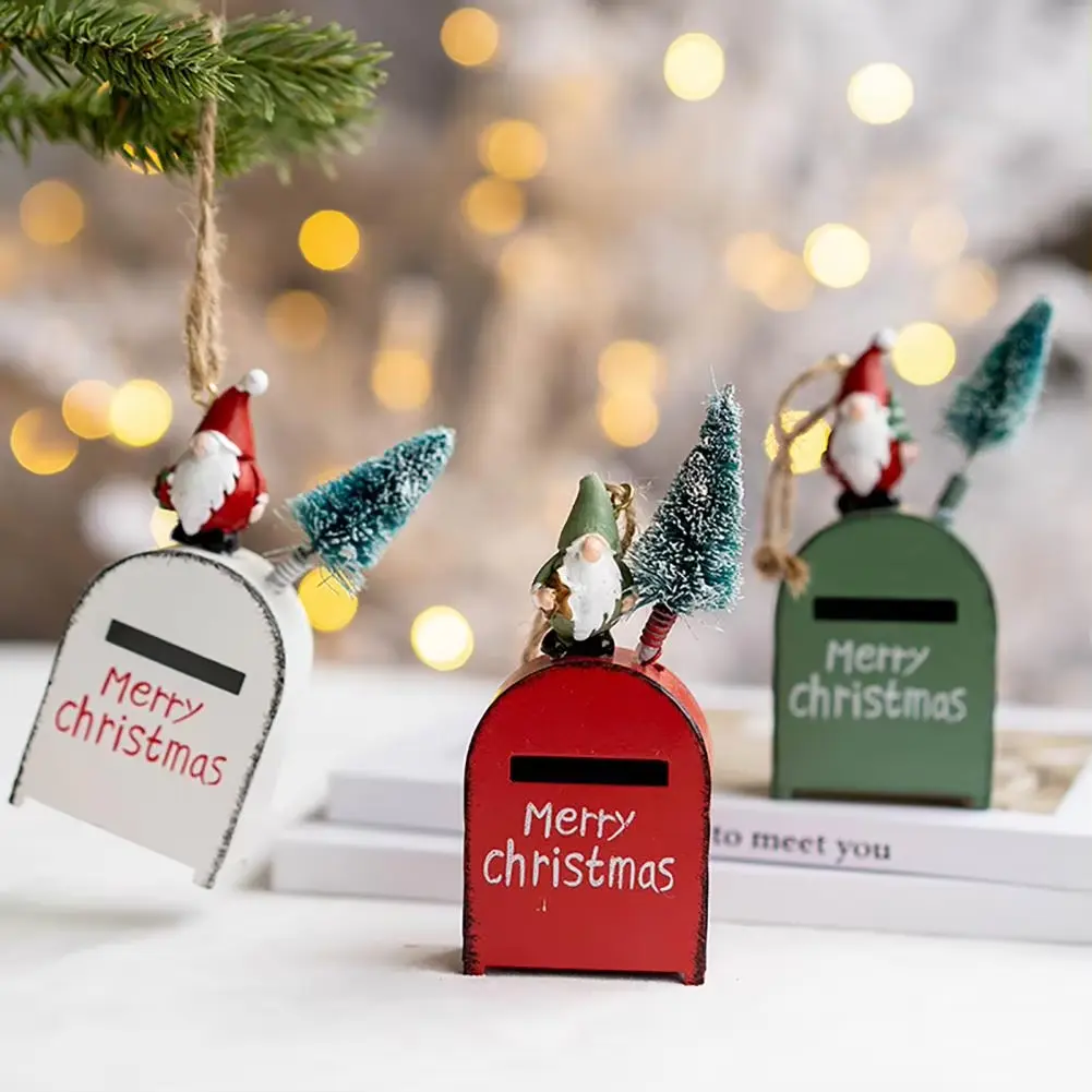 Christmas Tree Decoration Pendant Santa Claus Exquisite Cartoon Iron Mail Box House Pendant Decoration Christmas House Pendant