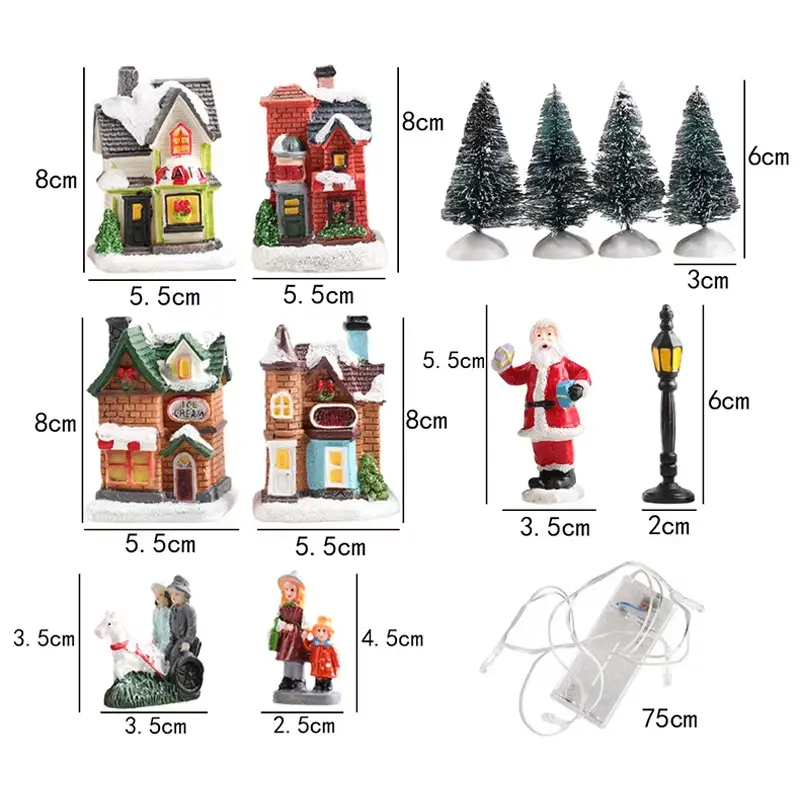 Christmas Night Light LED Resin Christmas Village Jewelry Set Santa Claus Pine Needle Snow House Crafts Christmas Gift Children