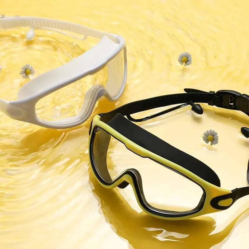 Silicone Swimming Goggles with Earplugs Large Frame Adult Swimming Goggles High-definition Waterproof Anti Fog Swimming Goggles