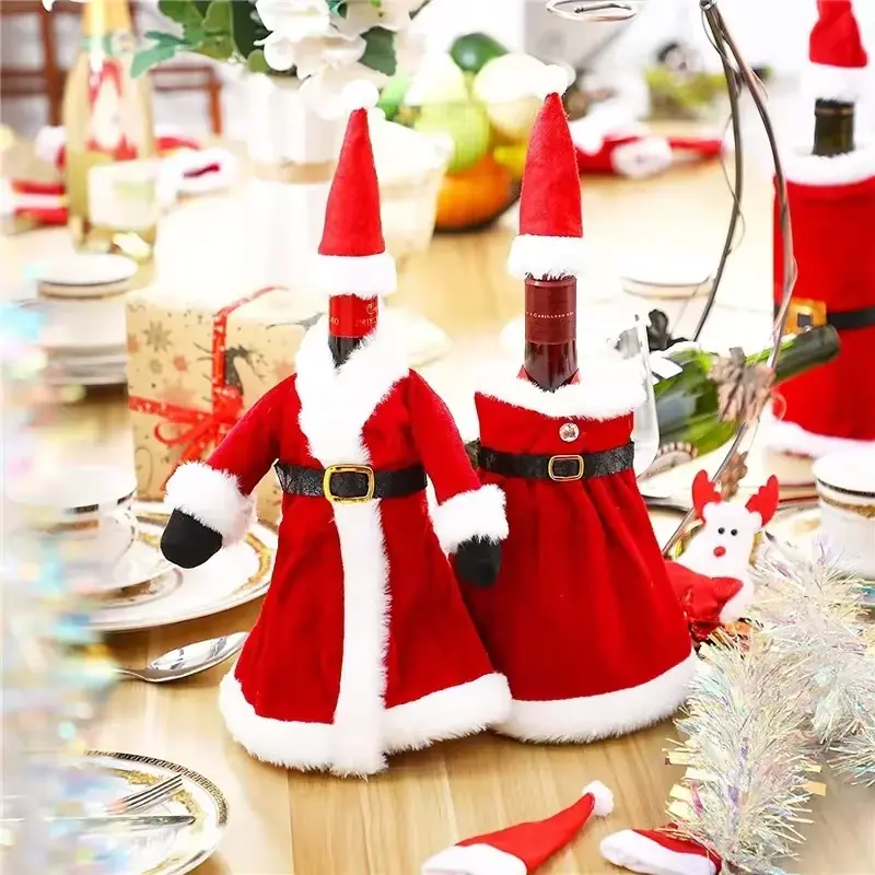 Creative Holy Dress Wine Bottle Set Gold Velvet Dress Sleeve Wine Bottle Bag Sleeve Christmas Table Wine Bottle Decoration