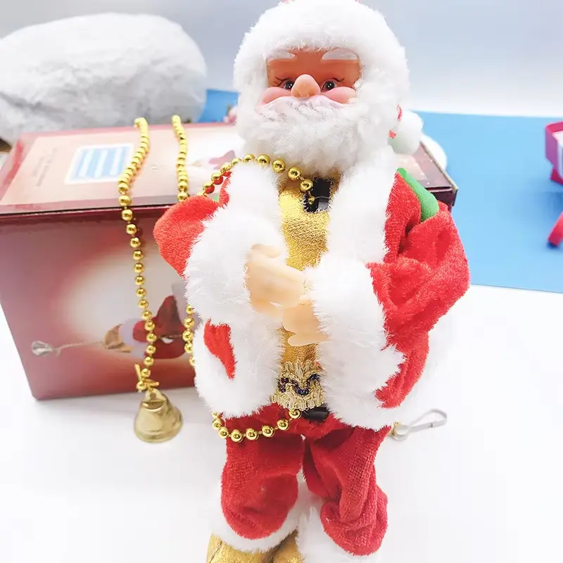 Santa Claus Climbing Beads Battery Operated Electric Climb Up and Down Climbing Santa with Light Music Christmas Decor Ornaments