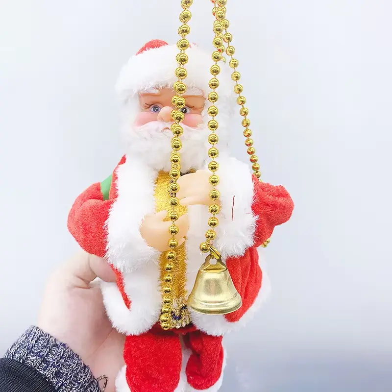Santa Claus Climbing Beads Battery Operated Electric Climb Up and Down Climbing Santa with Light Music Christmas Decor Ornaments