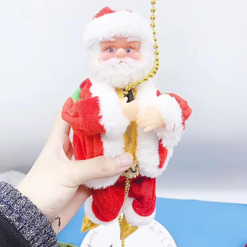 Santa Claus Climbing Beads Battery Operated Electric Climb Up and Down Climbing Santa with Light Music Christmas Decor Ornaments