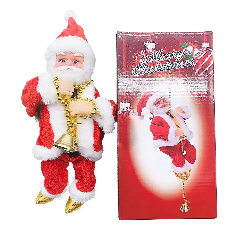 Santa Claus Climbing Beads Battery Operated Electric Climb Up and Down Climbing Santa with Light Music Christmas Decor Ornaments
