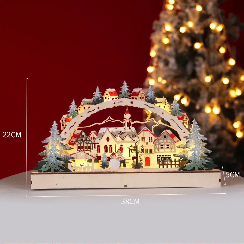 Christmas Wooden LED Lights Bridge Lights Ornaments Christmas Village Shopping Malls Shop Windows Christmas Scene Decorations