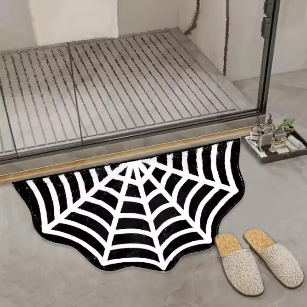 Black Spider Web Halloween Alien Horror Party Carpet Bathroom Carpet Spider Web Entrance Door Mat Decoration Non slip Floor Mat