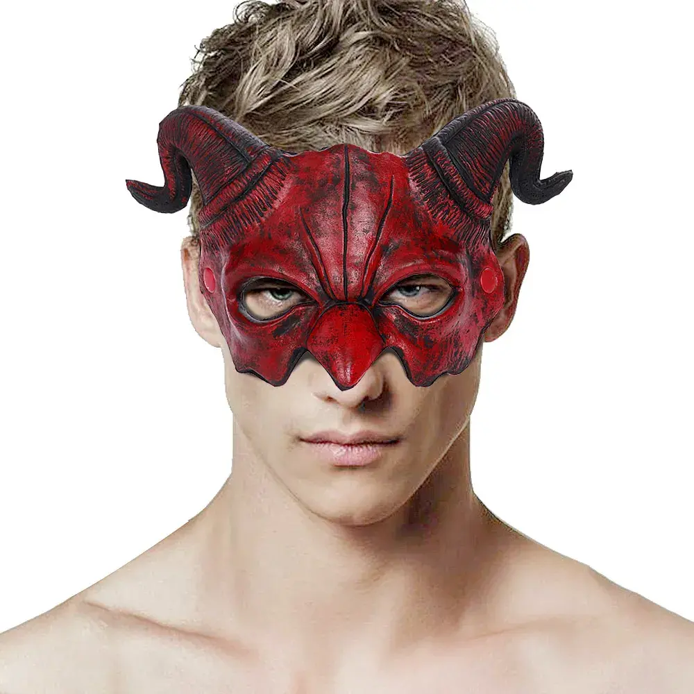 Halloween Devil Mask, Horror Devil Half Face Mask, Role Playing Horror Monster Mask, Ghost House Playing Devil Mask Decoration
