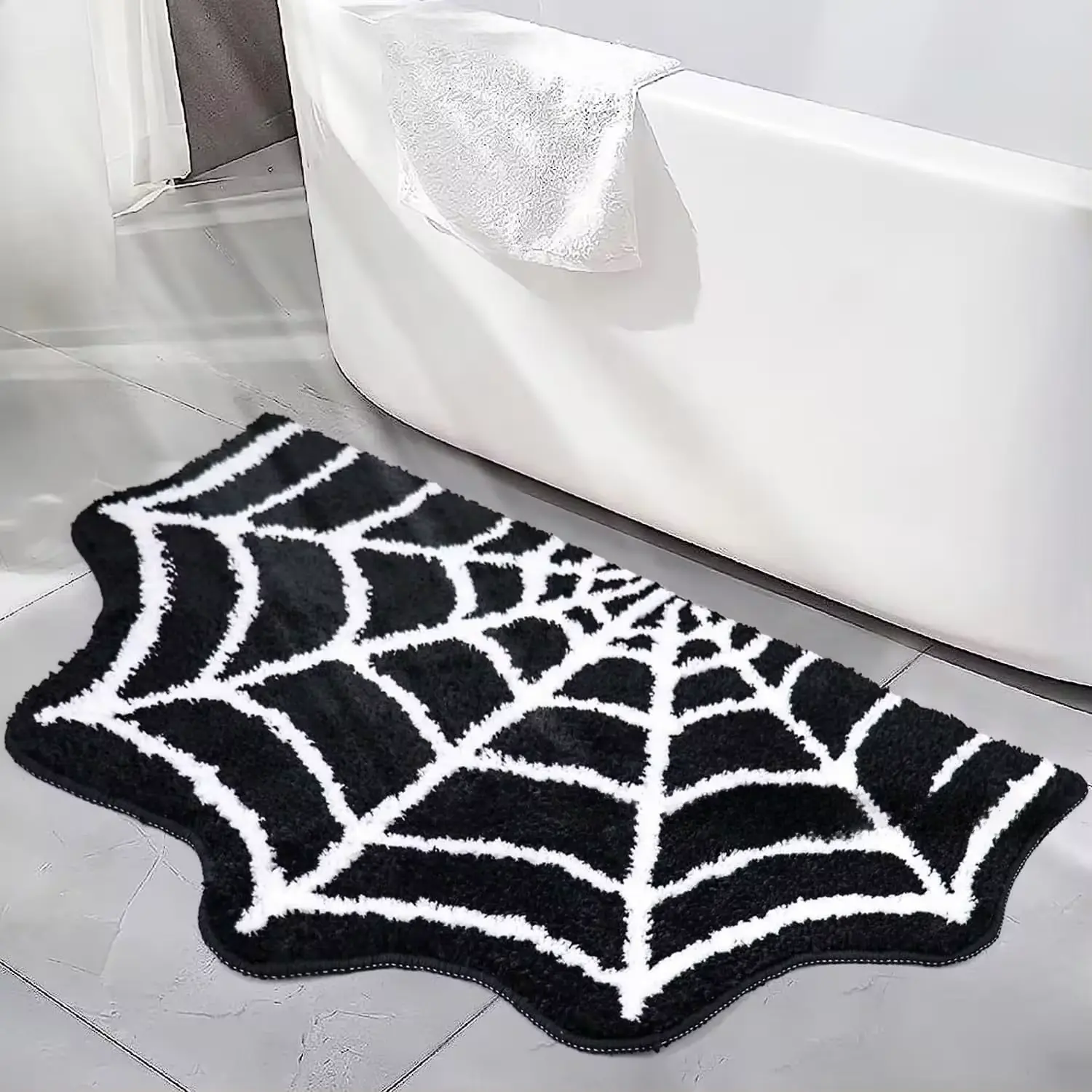 Black Spider Web Halloween Alien Horror Party Carpet Bathroom Carpet Spider Web Entrance Door Mat Decoration Non slip Floor Mat