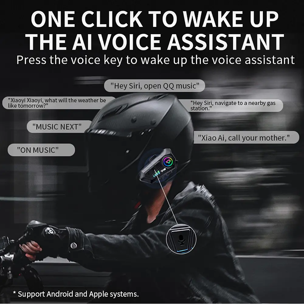 Bluetooth 5.3 Headphone Motorcycle Helmet Headset HandsFree Waterproof 2000mAh Voice Control Wireless Bluetooth Motor Earphone