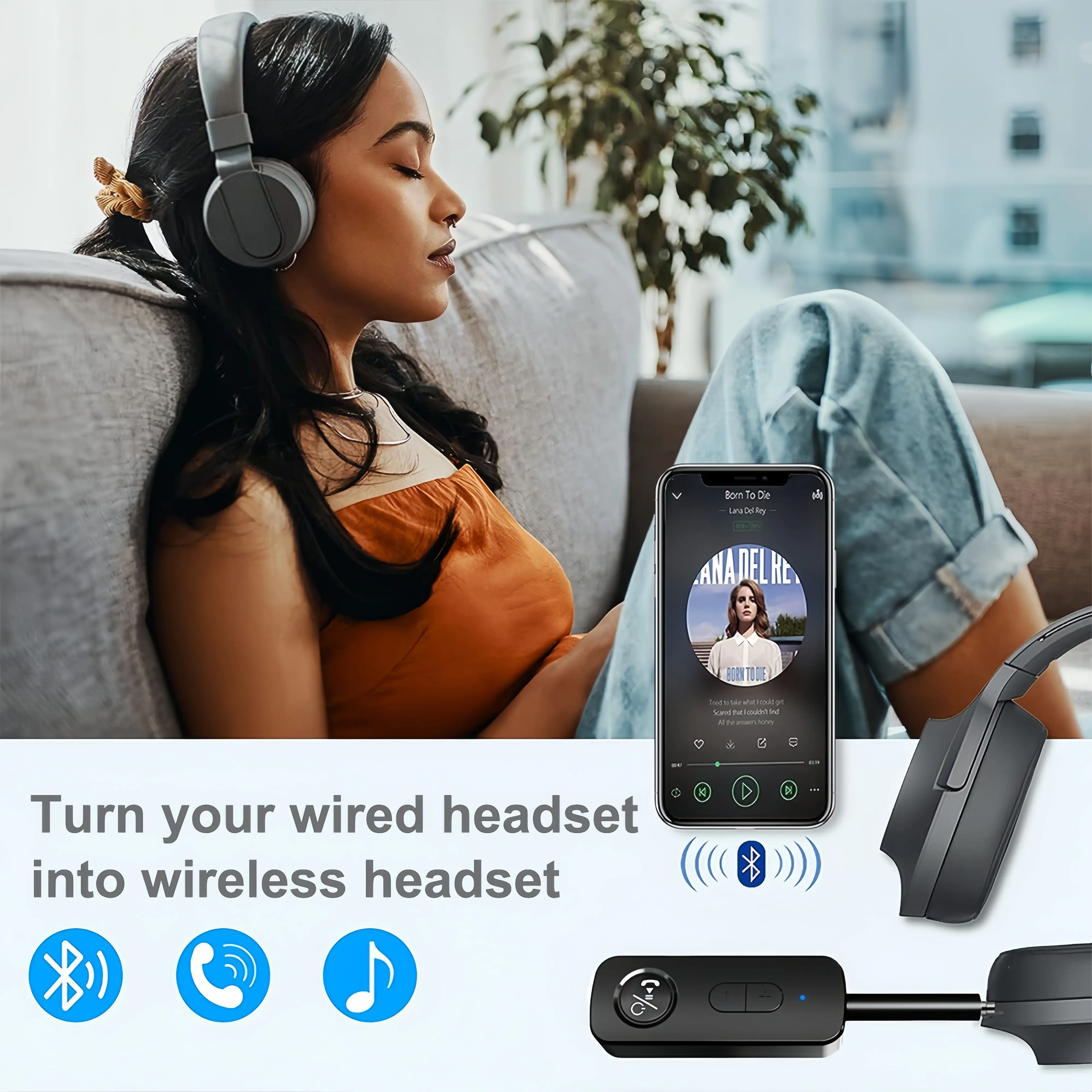 2-in-1 Bluetooth 5.3 Audio Adapter Bluetooth Receiver Transmitter 3.5MM AUX With Mic Wireless Adapter For TV Car Headset Speaker