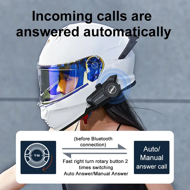 Bluetooth 5.3 Motorcycle Helmet Headset 1800mAh Waterproof Noise Reduction Headphone Wireless Moto Earphone with Volume Control