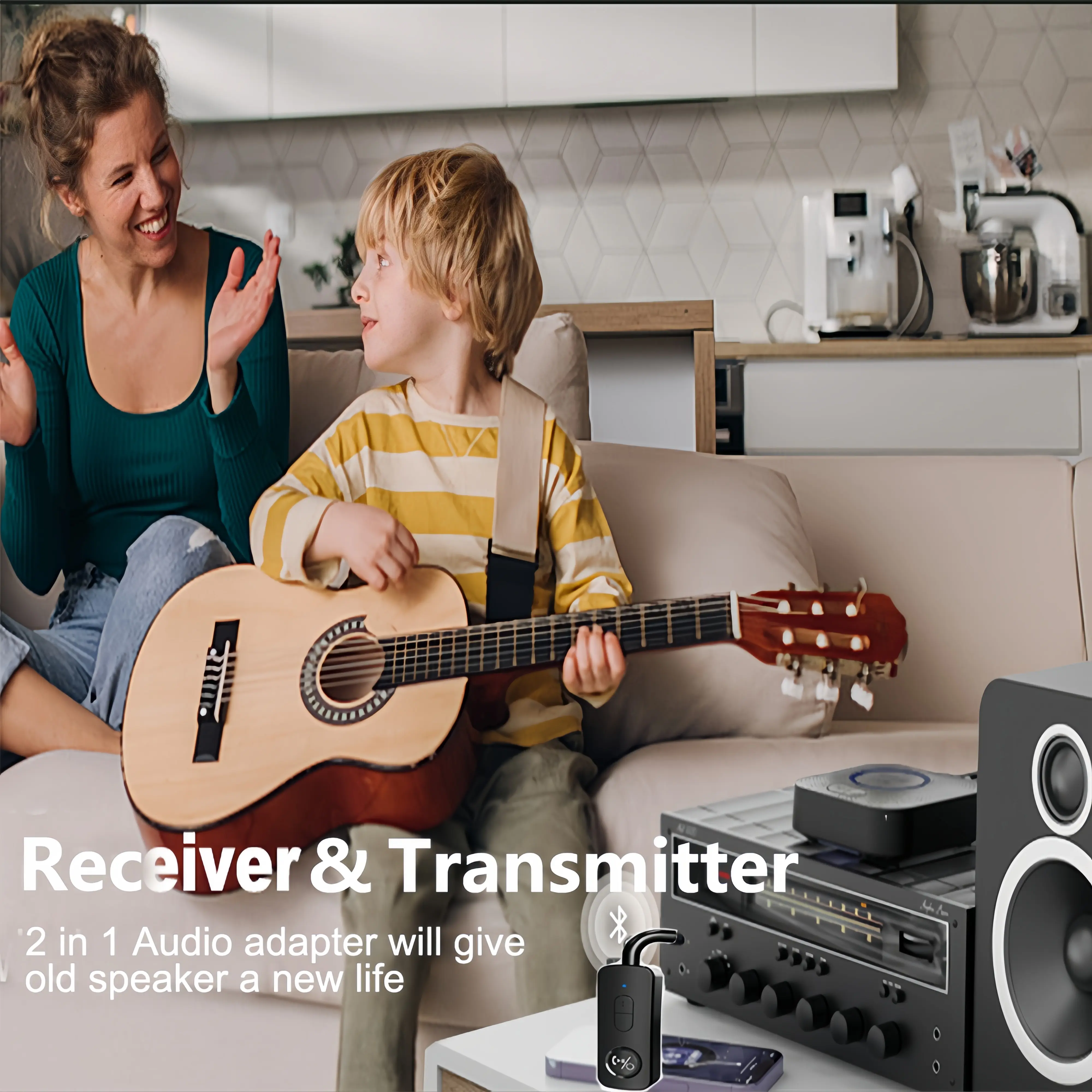 2-in-1 Bluetooth 5.3 Audio Adapter Bluetooth Receiver Transmitter 3.5MM AUX With Mic Wireless Adapter For TV Car Headset Speaker