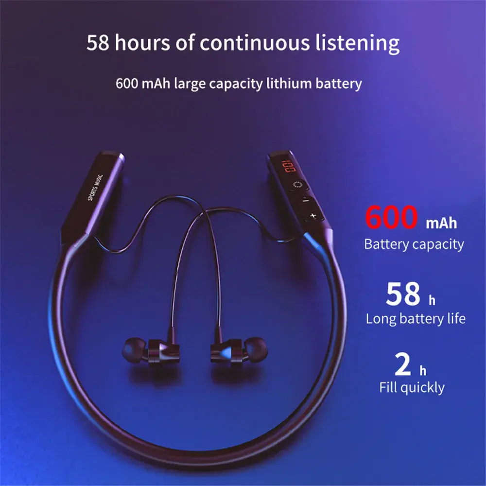Bluetooth 5.0 Earphones Neckband Headsets Wireless Headphones HiFi Stereo Noise Reduction Earbuds Support BT TF Card FM Radio