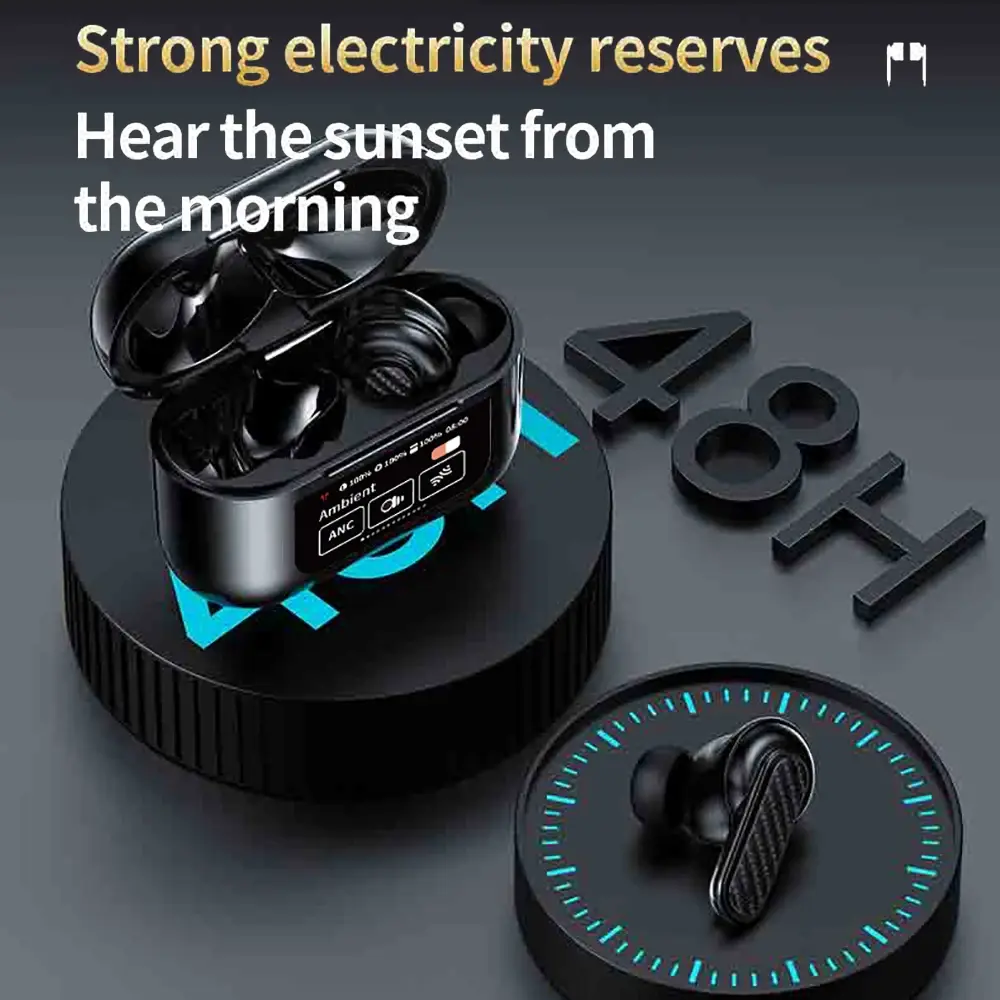 Bluetooth 5.4 Earphones Color Screen Touch Control Headsets Wireless Headphones HiFi Stereo Noise Reduction Super Bass Earbuds