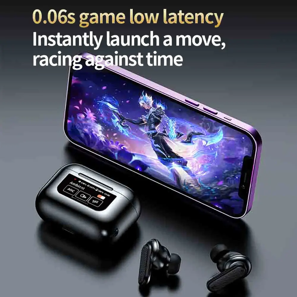 Bluetooth 5.4 Earphones Color Screen Touch Control Headsets Wireless Headphones HiFi Stereo Noise Reduction Super Bass Earbuds