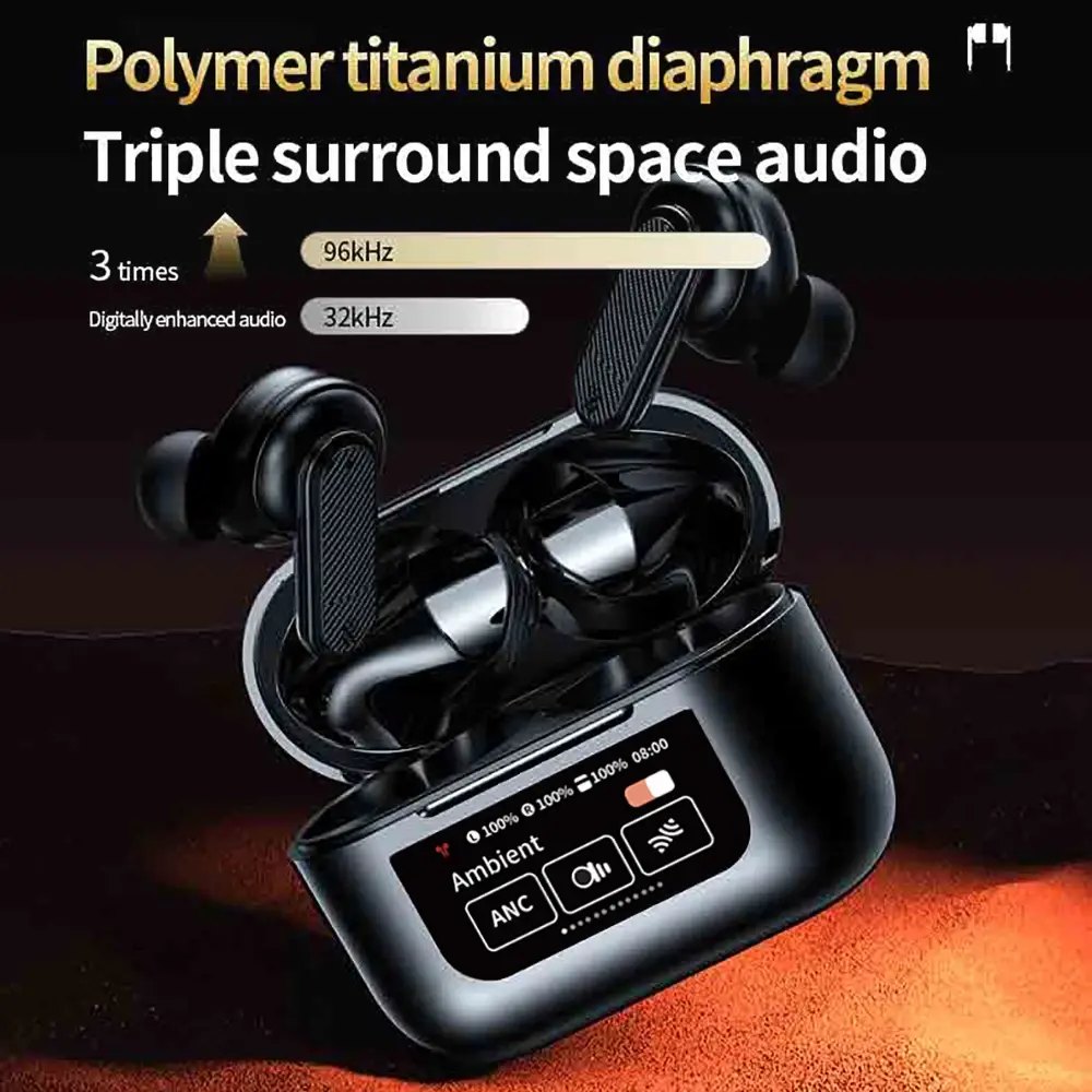 Bluetooth 5.4 Earphones Color Screen Touch Control Headsets Wireless Headphones HiFi Stereo Noise Reduction Super Bass Earbuds