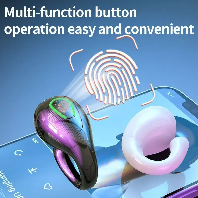 Ear Clip Headphone Bluetooth 5.3 Earphone TWS Wireless Headset HiFi Stereo Sports Waterproof Earbud with Mic for Xiaomi iPhone