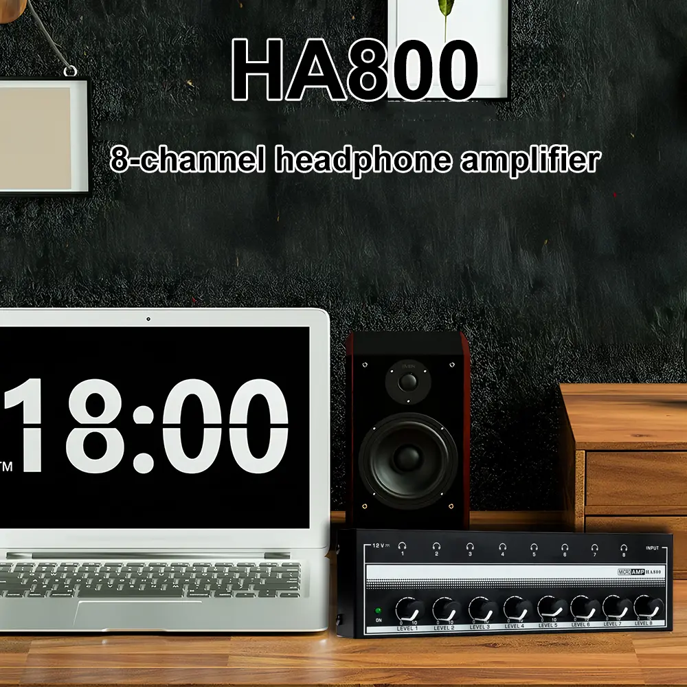 8 Channels Headphone Amplifier AMP Portable Mini Amplifier Ultra-Compact Stereo Audio Amplifier with Rotary Button 6.35mm Jack