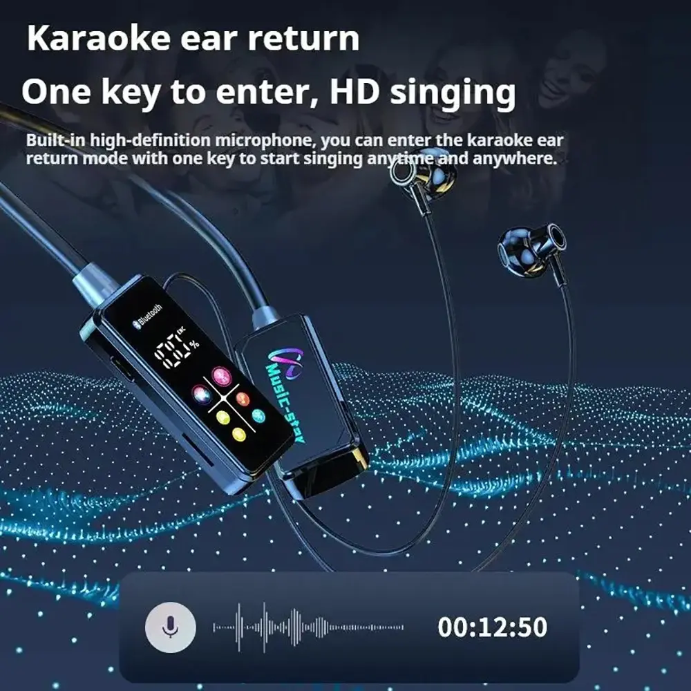 HD Screen Bluetooth 5.4 Earphones TWS Wireless Headsets Neckband Headphones HiFi Stereo Earbuds Support Earphone Monitor TF Play