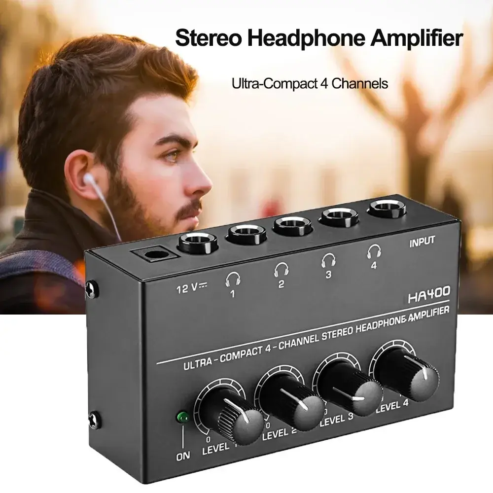 Headphone Amplifier Ultra-Compact Stereo Mini  Audio Amplifier AMP 4 Channels Home Amplifier 6.35mm Jack with Power Adapter