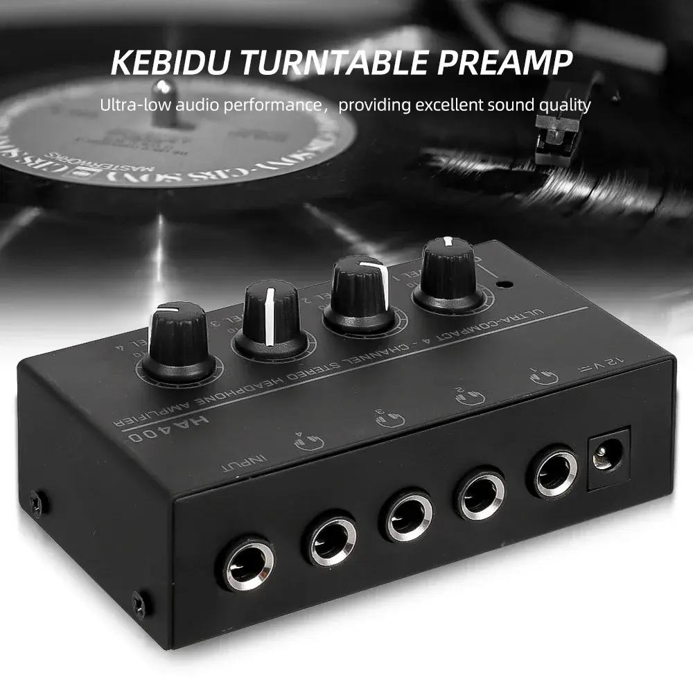 Headphone Amplifier Ultra-Compact Stereo Mini  Audio Amplifier AMP 4 Channels Home Amplifier 6.35mm Jack with Power Adapter