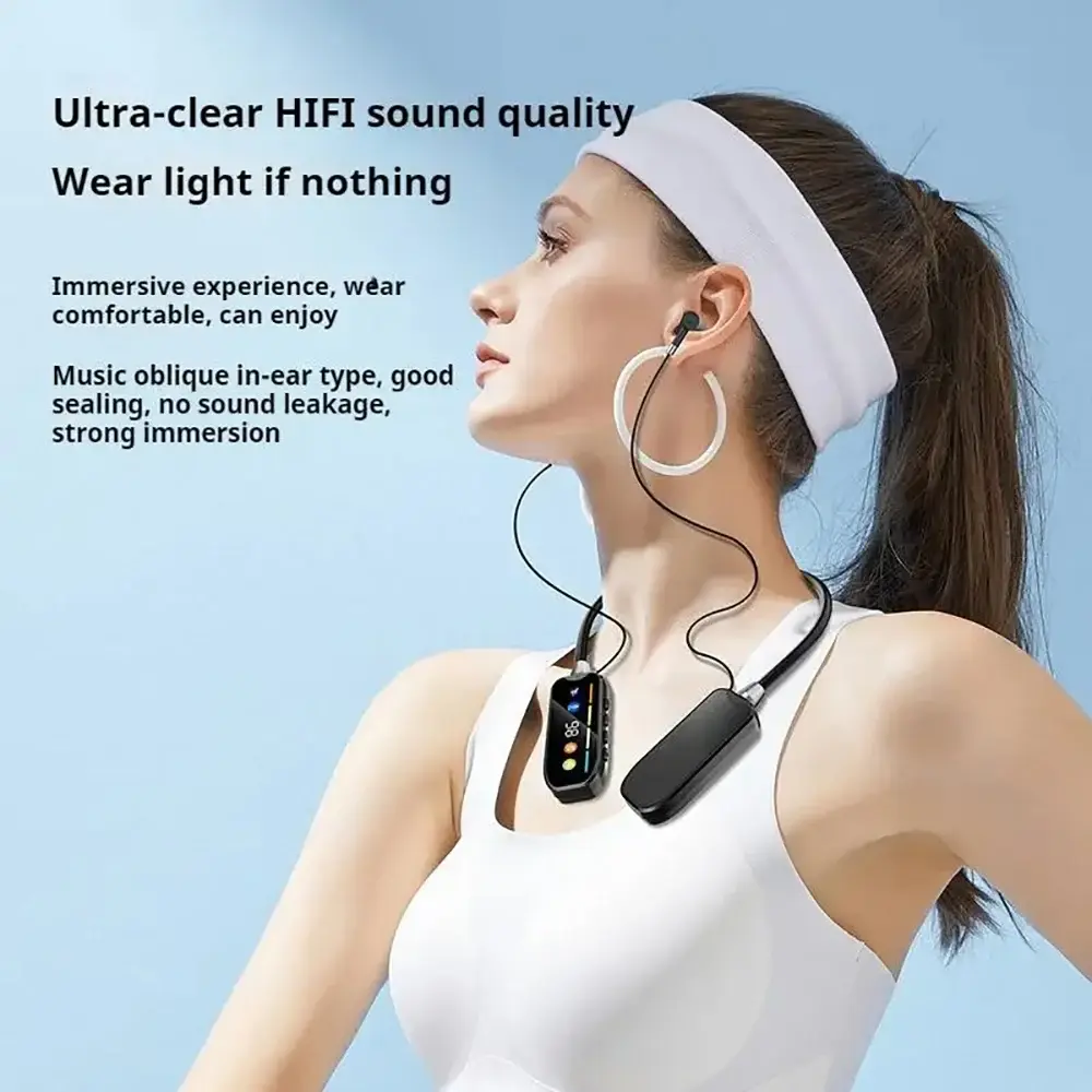 HD Screen Bluetooth 5.4 Earphones TWS Wireless Headsets Neckband Headphones HiFi Stereo Earbuds Support Earphone Monitor TF Play